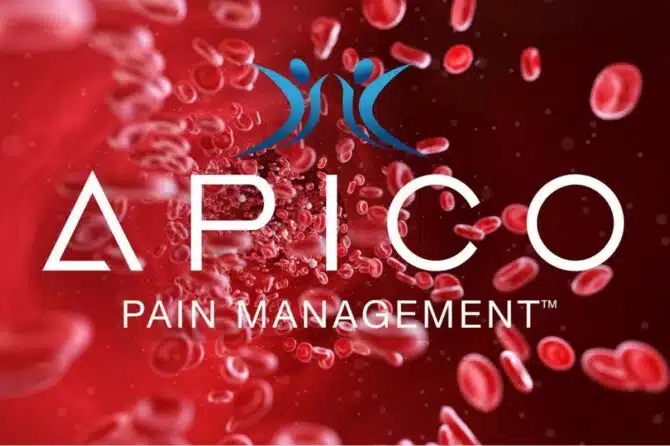 Photo of red blood cells with APICO logo. Apico Delaware pain management doctors